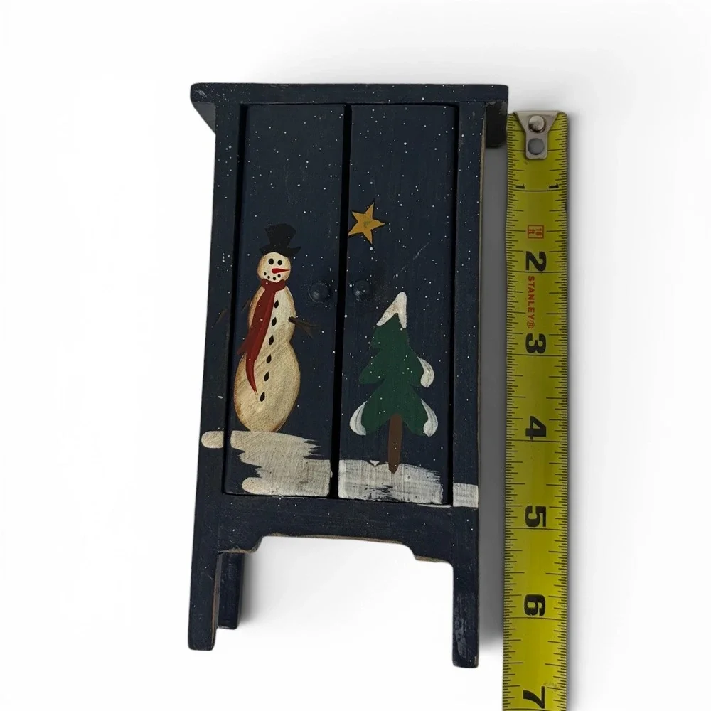 Vintage Miniature Cabinet‎ Primitive Folk Art Snowman Dollhouse Furniture Decor